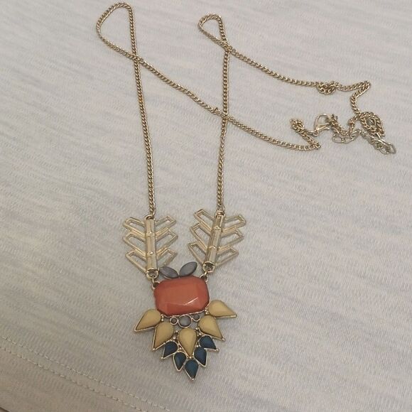 🩷Silvertone stoned Necklace. Unique design, brown/gray/blue stones - Picture 1 of 4